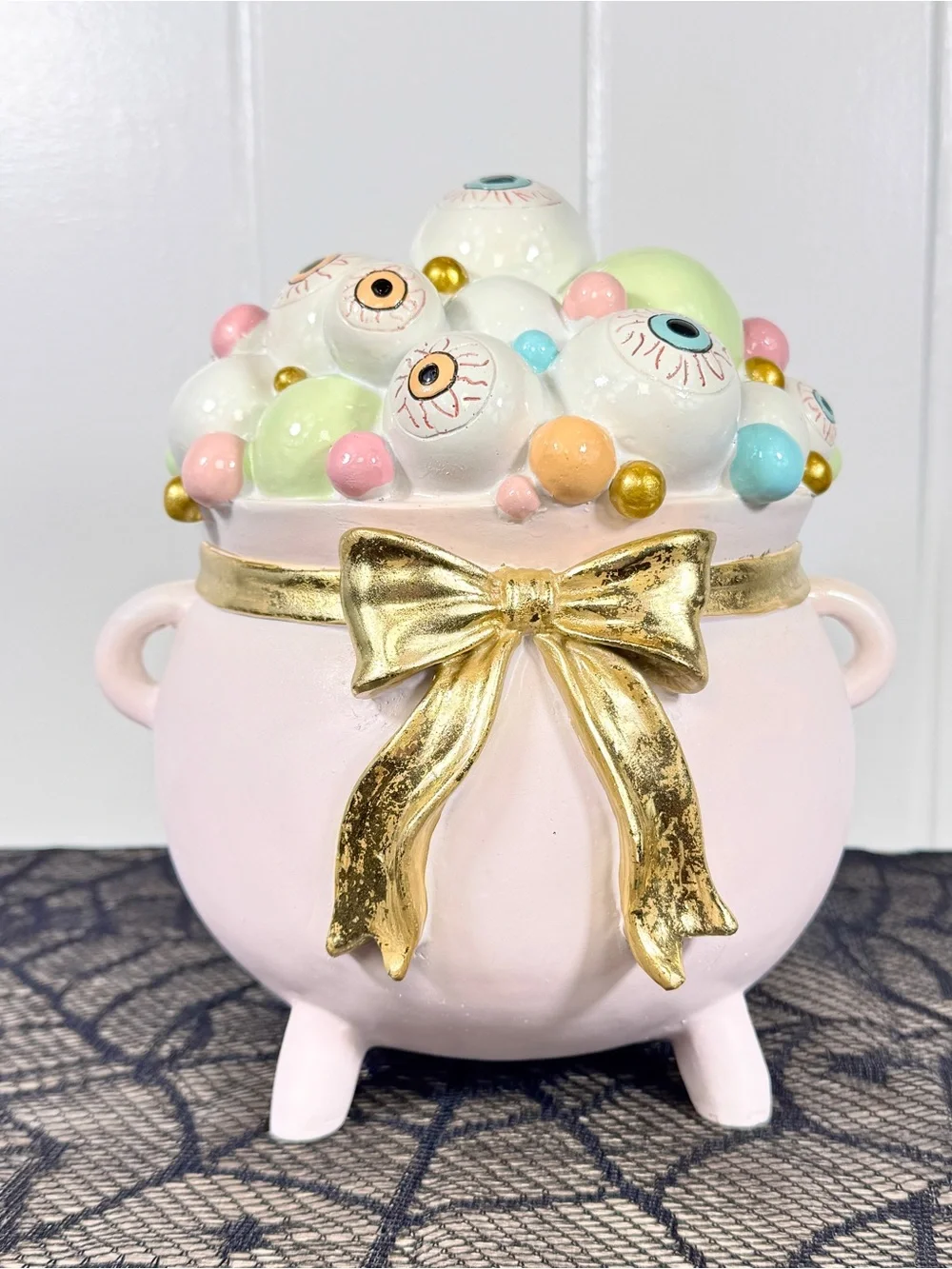 NEW Pastel Eyeball Cauldron Halloween Figurine